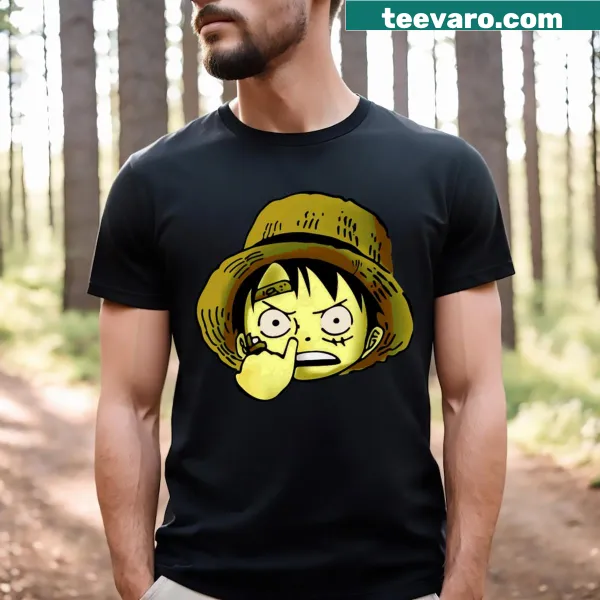 Nostalgic t-shirt featuring Luffy's childhood imagery