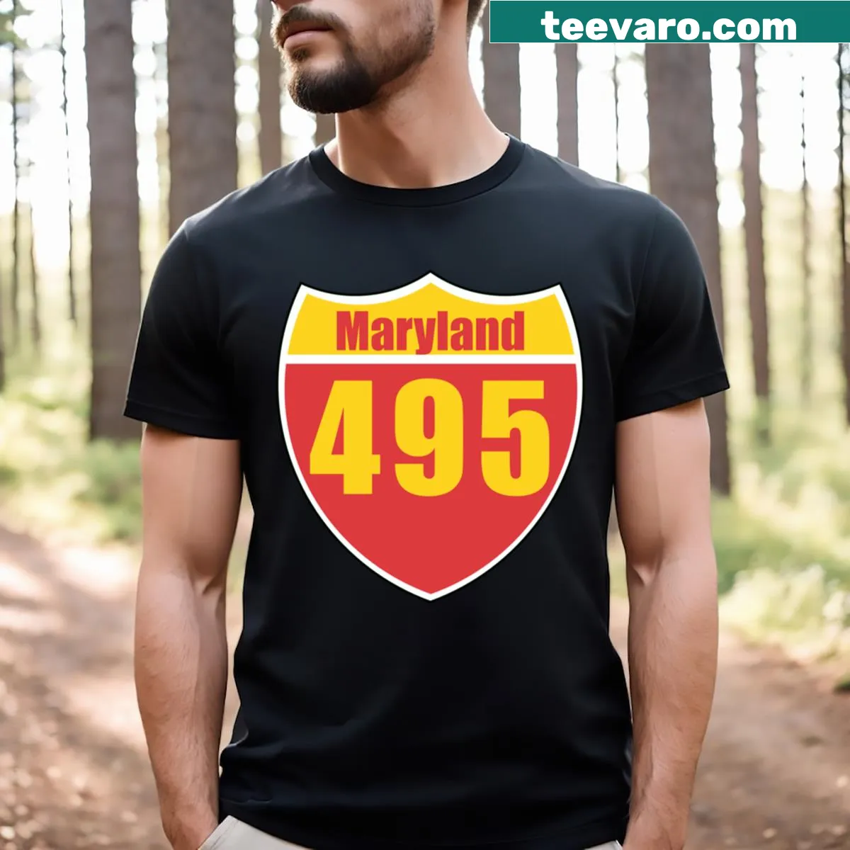 Maryland Interstate Sign 495 graphic T-shirt — on a men's t-shirt