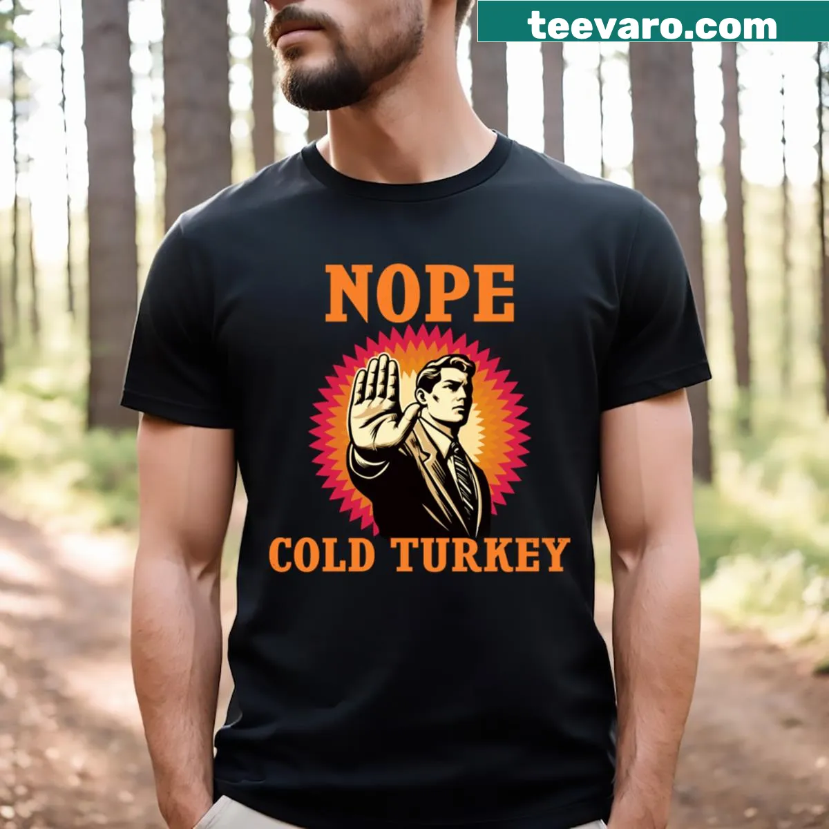 Playful t-shirt with illustration of a man refusing something — on a men's t-shirt