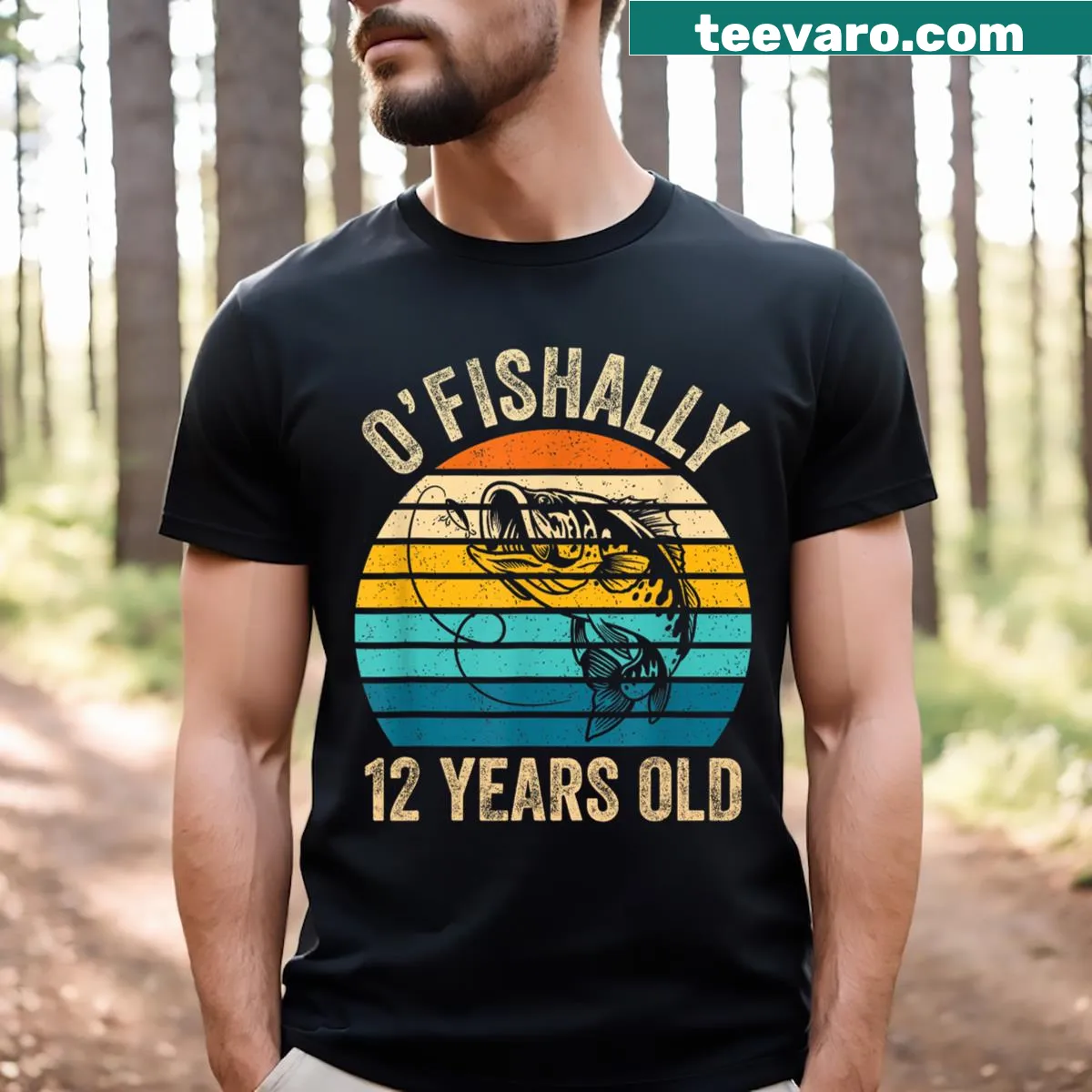Vintage fishing-themed birthday t-shirt for 12 year olds — on a men's t-shirt