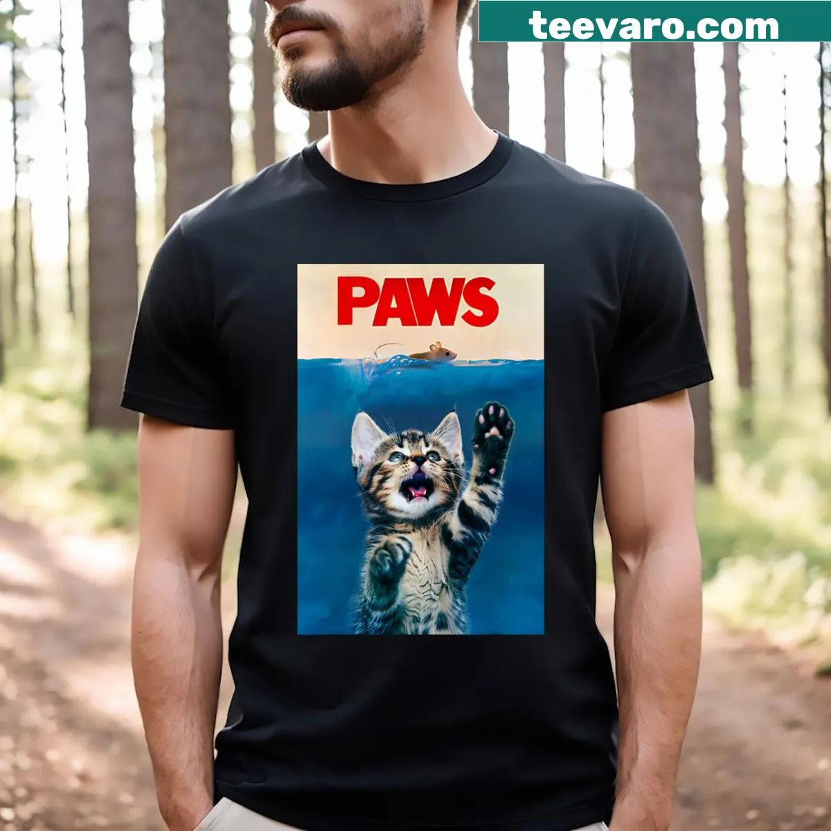 Funny cartoon cat t-shirt featuring a humorous graphic — on a men's t-shirt