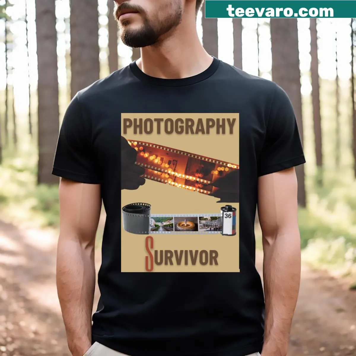 Photography-themed T-shirt with a stylish graphic representing photography — on a men's t-shirt