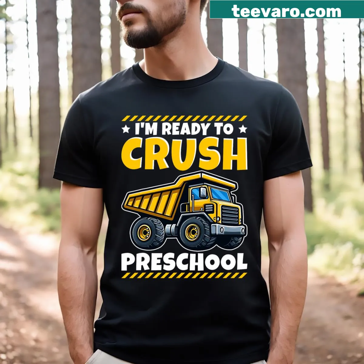 Playful t-shirt featuring construction vehicles for kids — on a men's t-shirt