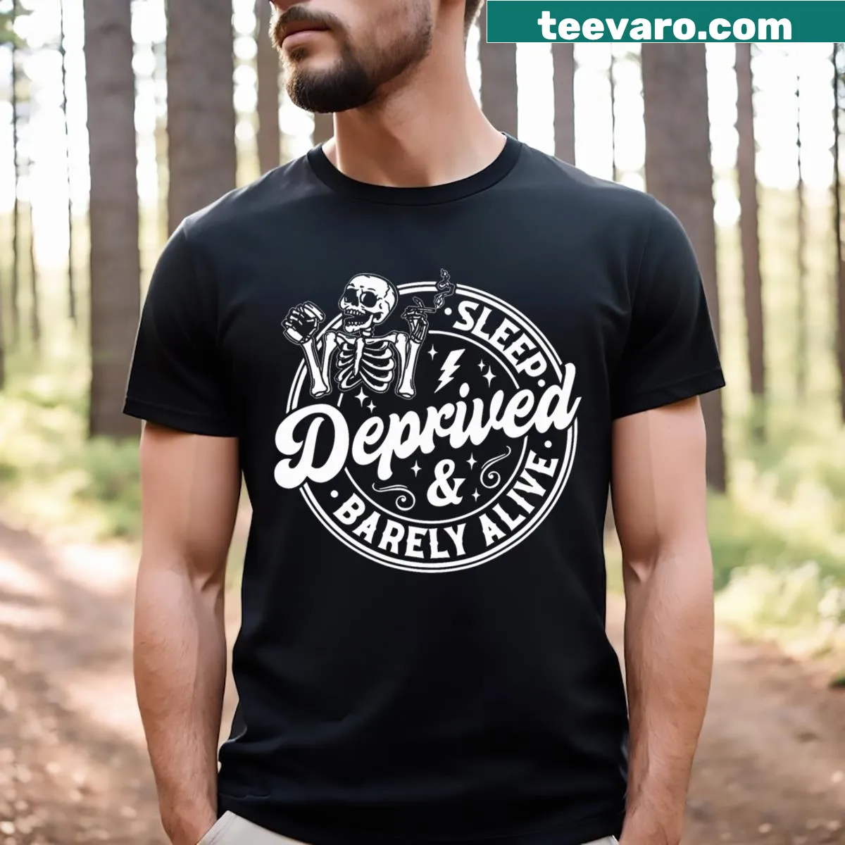 Funny skeleton Halloween T-shirt with retro design and humor. — on a men's t-shirt