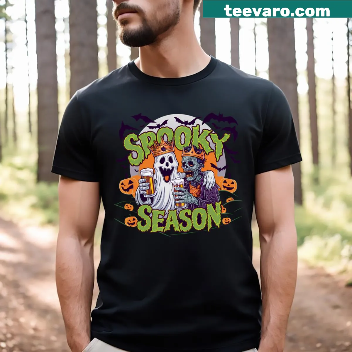 T-shirt featuring fun text about spooky season — on a men's t-shirt
