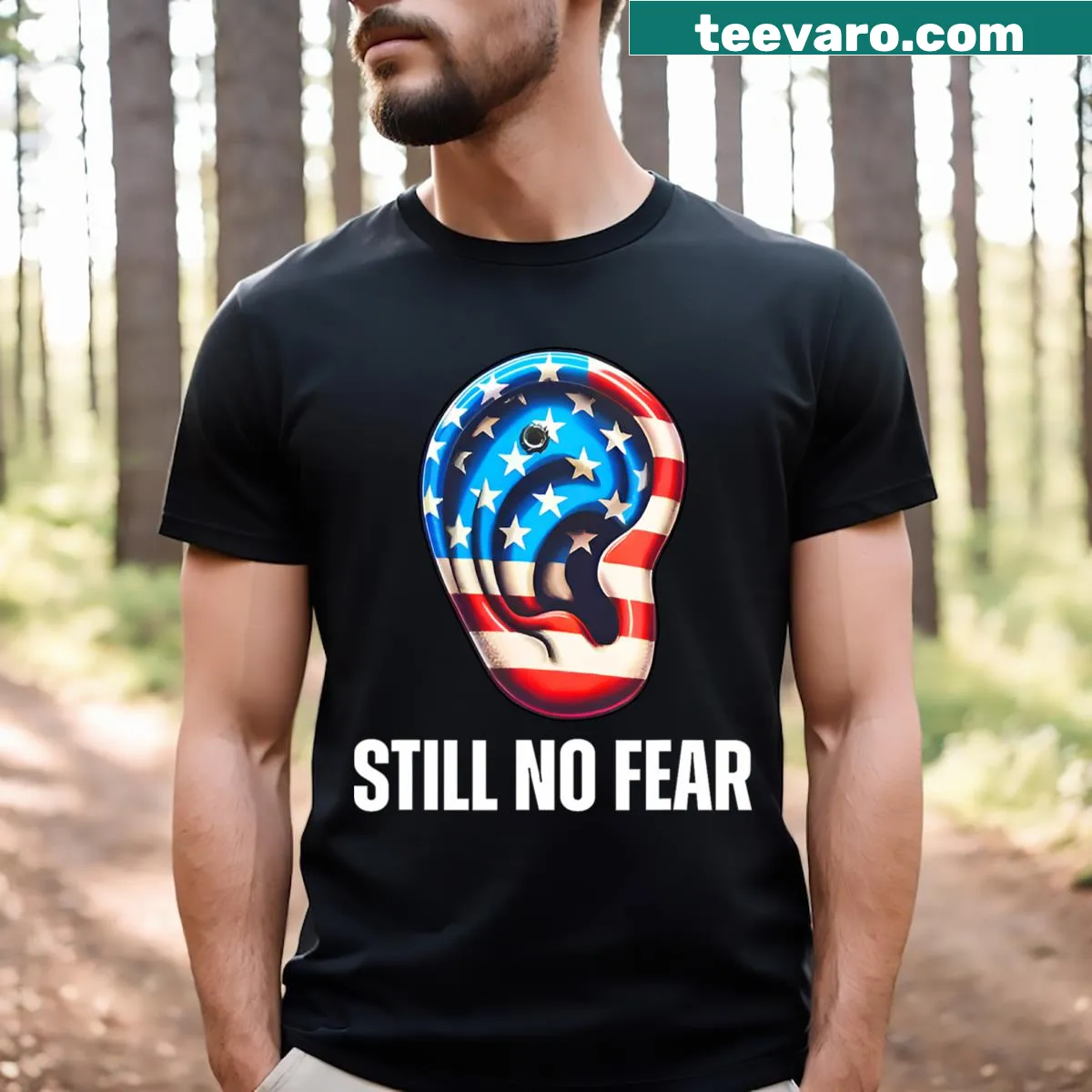 Funny T-shirt with 'Still No Fear' and American flag design — on a men's t-shirt