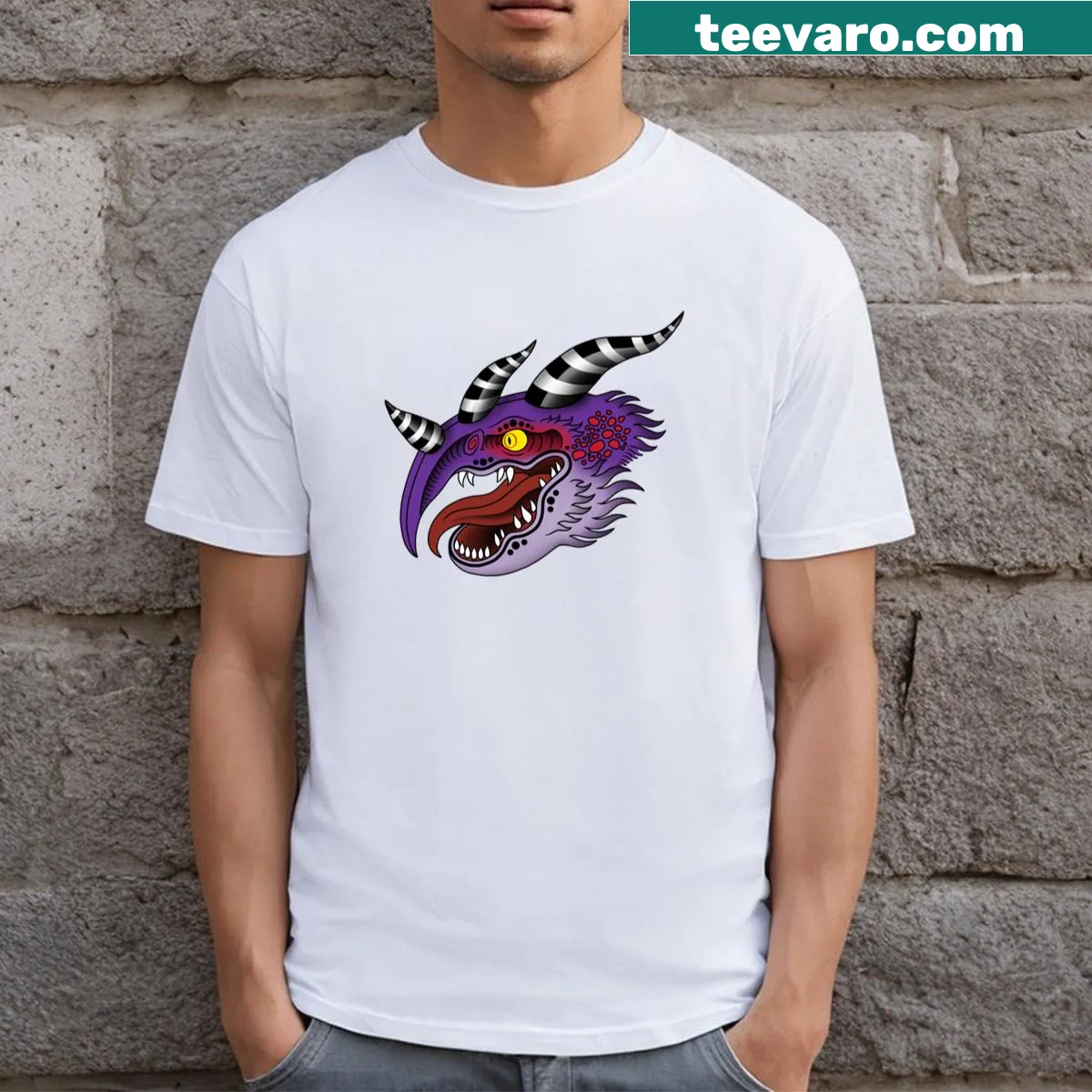Tattoo style Dramillion graphic t-shirt — on a men's t-shirt