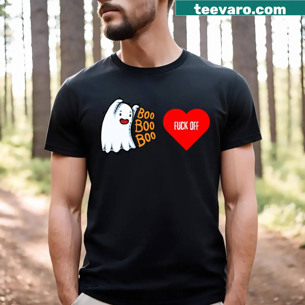 Thoughtful T-shirt featuring the phrase about ghosts and humility. — on a men's t-shirt