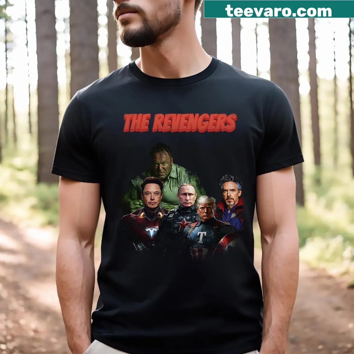 Whimsical hero-themed illustration on a t-shirt — on a men's t-shirt