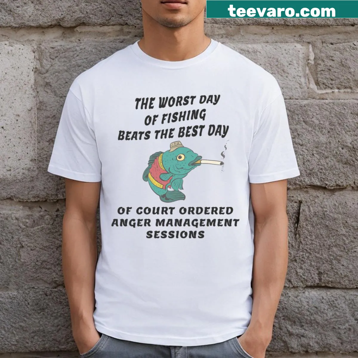 Funny fishing meme t-shirt — on a men's t-shirt