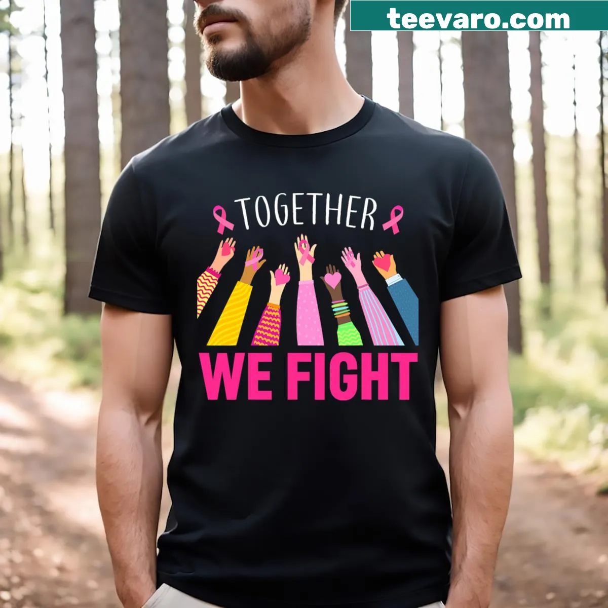 Leopard print design with 'Together We Fight' text on T-shirt — on a men's t-shirt