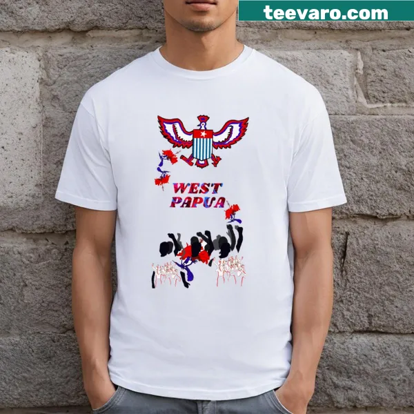 West Papua T-shirt featuring intricate patterns and symbols.