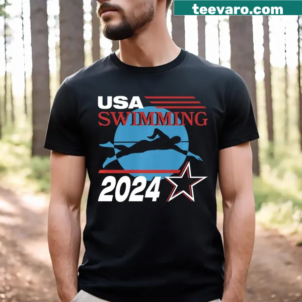 Swimming graphics with USA flag elements for the 2024 Summer Games