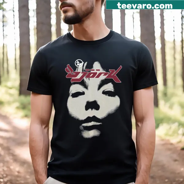 Vintage face logo of Bjork's Homogenic on a white t-shirt