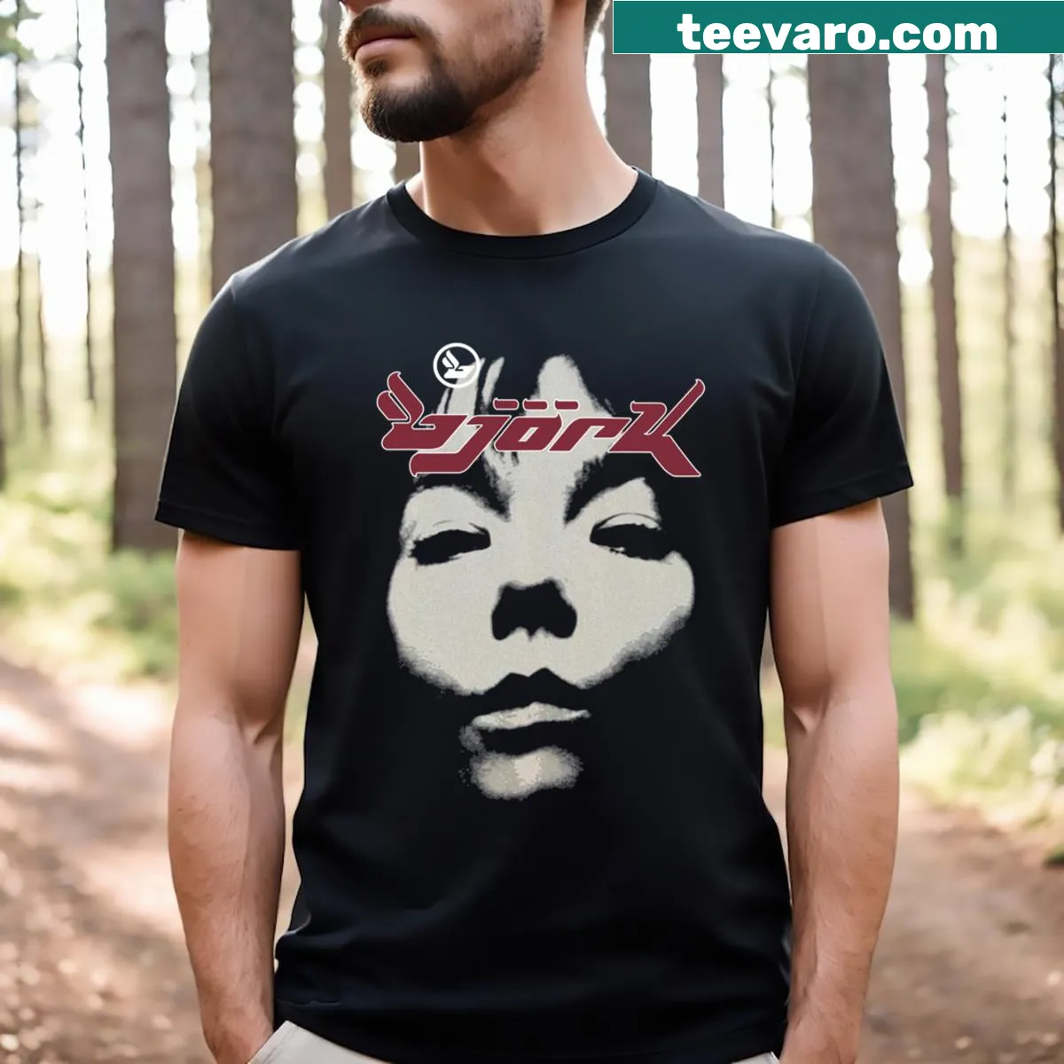 Vintage face logo of Bjork's Homogenic on a white t-shirt — on a men's t-shirt