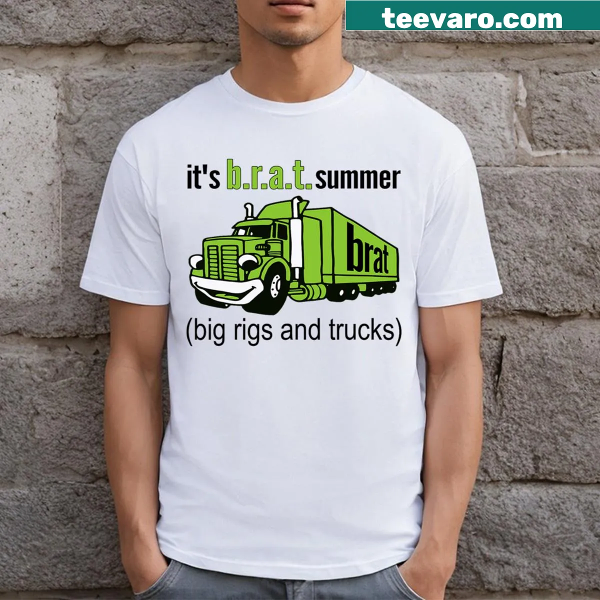 Cartoon big rigs graphic on a playful summer t-shirt — on a men's t-shirt