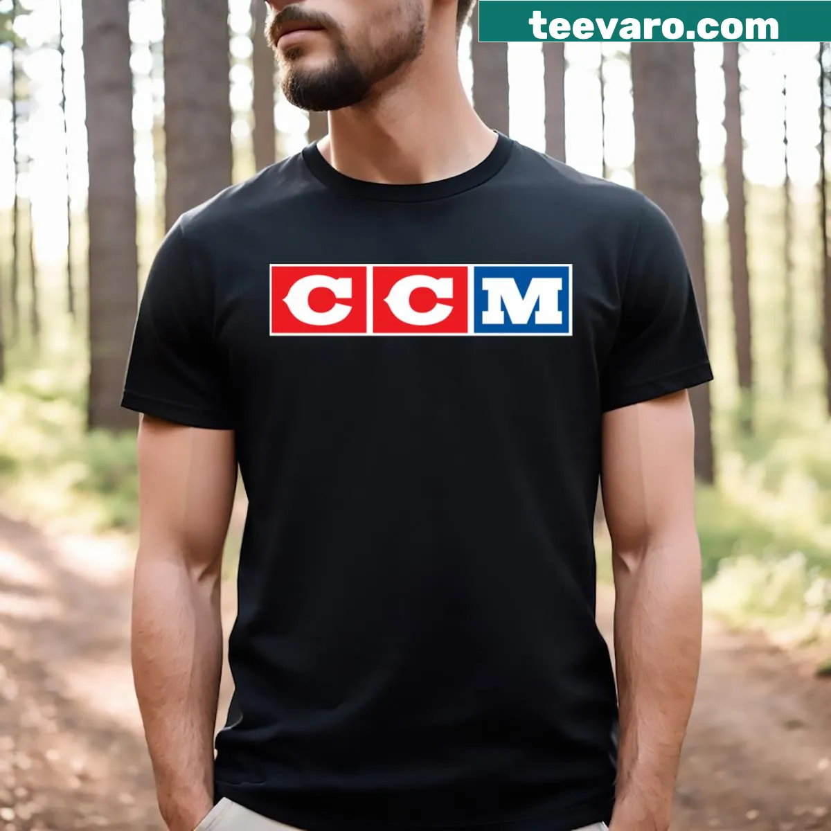 Vintage CCM Hockey logo t-shirt with a retro design — on a men's t-shirt