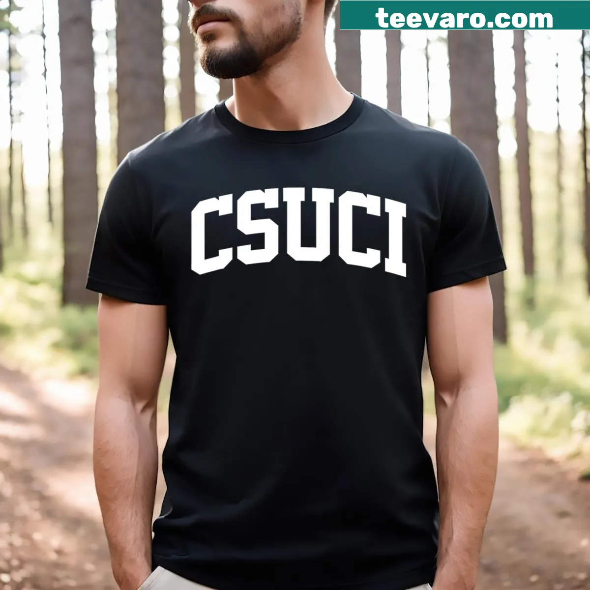 Csuci Arch Class college T-shirt with bold typography — on a men's t-shirt