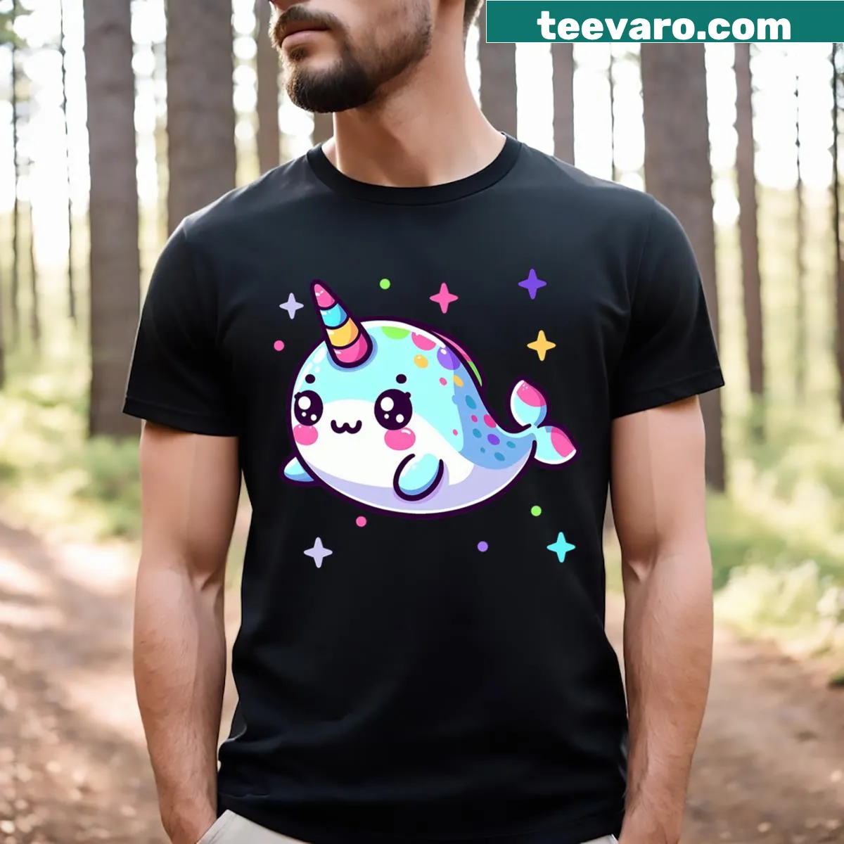 Kawaii narwhal graphic for kids — on a men's t-shirt