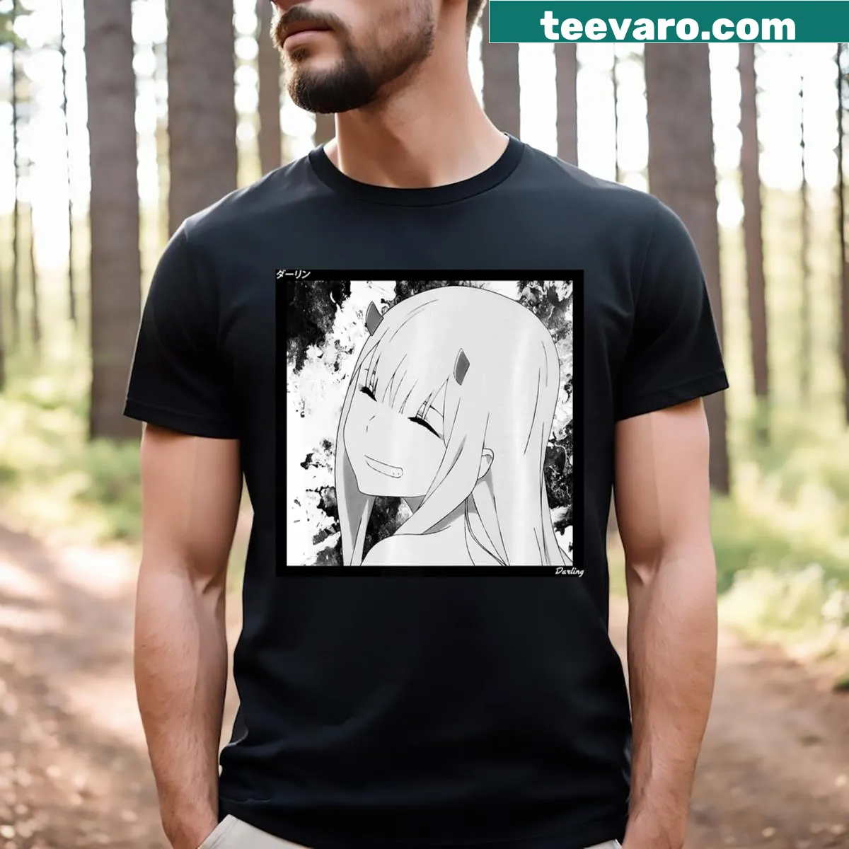 Anime-themed T-shirt featuring Zero Two character design — on a men's t-shirt