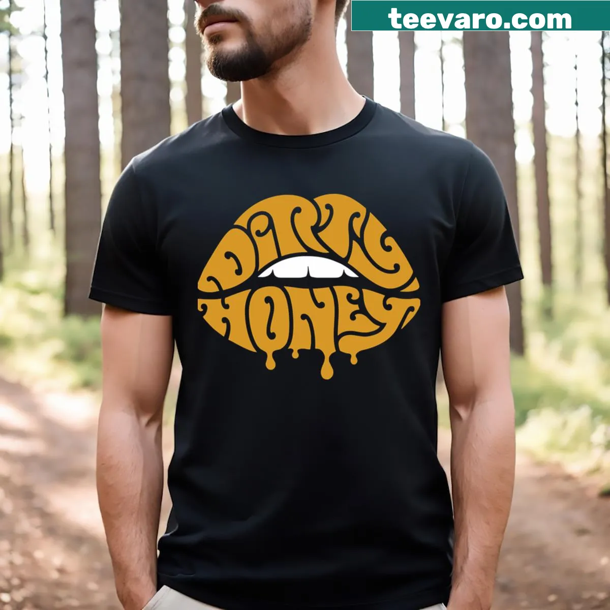 Dirty Honey band logo graphic on a t-shirt — on a men's t-shirt