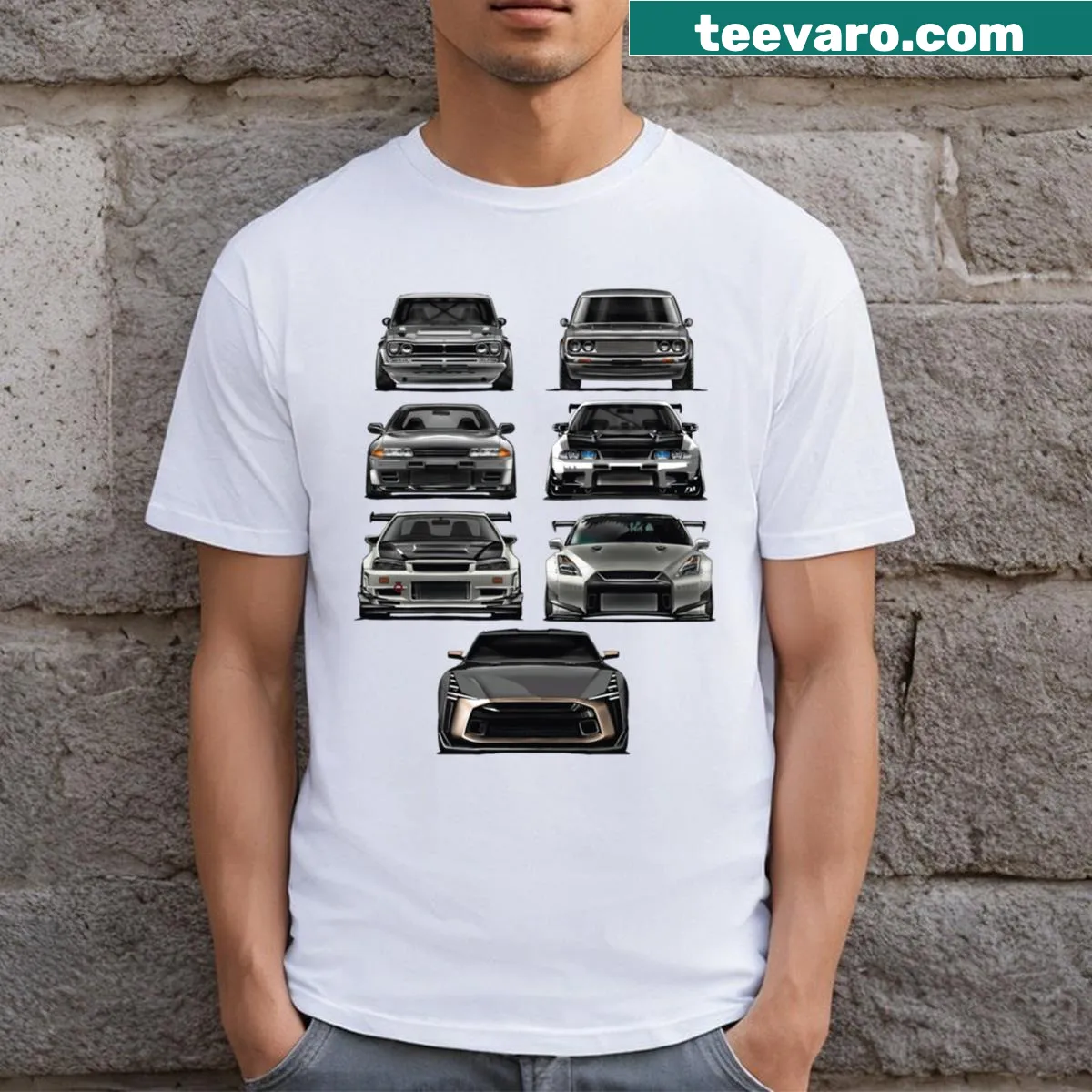 Illustration of the Evolution of the Skyline GTR on a T-shirt — on a men's t-shirt