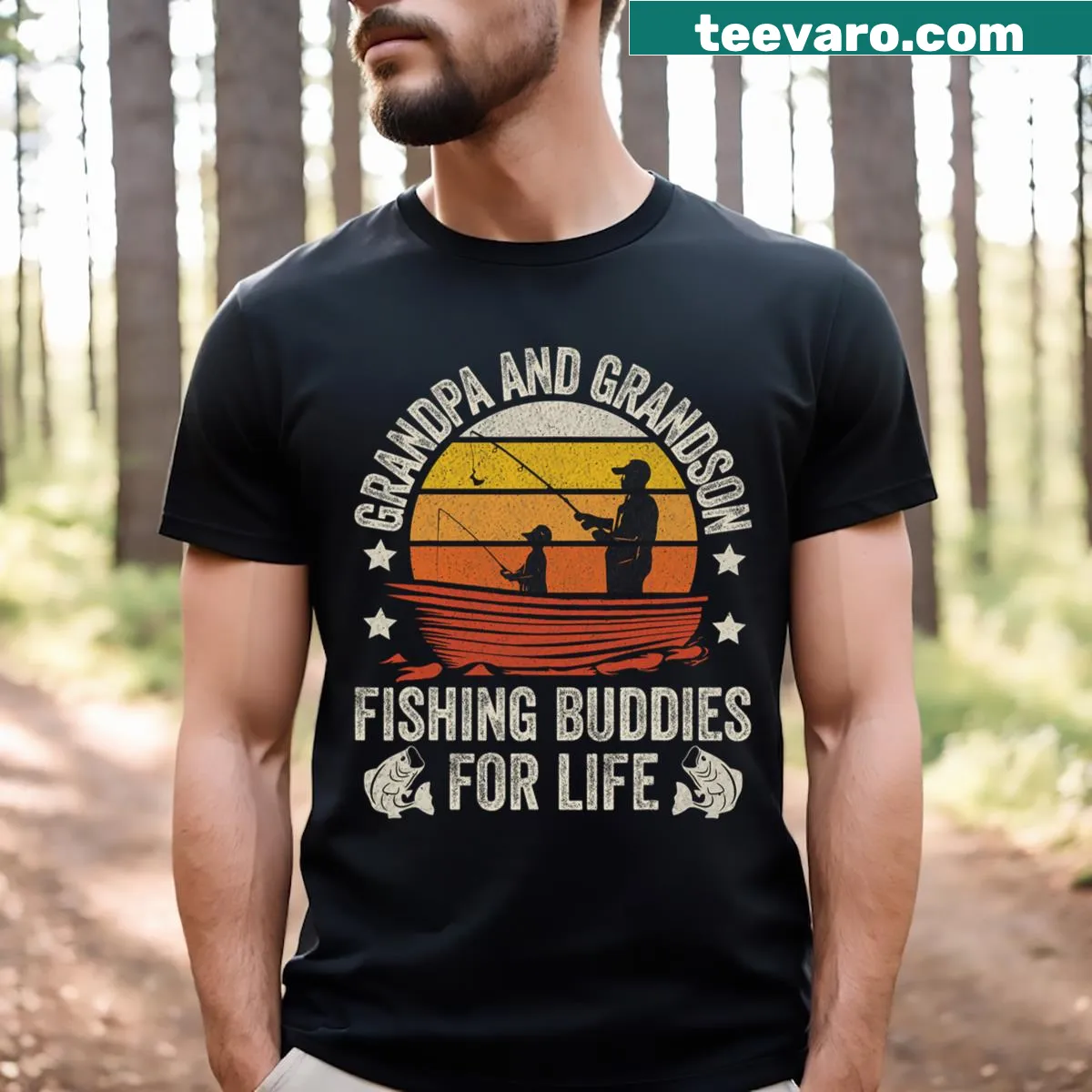 T-shirt with the phrase 'Grandpa And Grandson Fishing Buddies For Life' — on a men's t-shirt