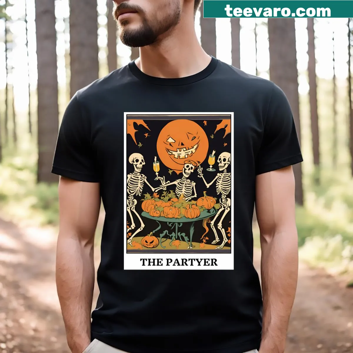 Funny skeleton tarot card design on T-shirt — on a men's t-shirt