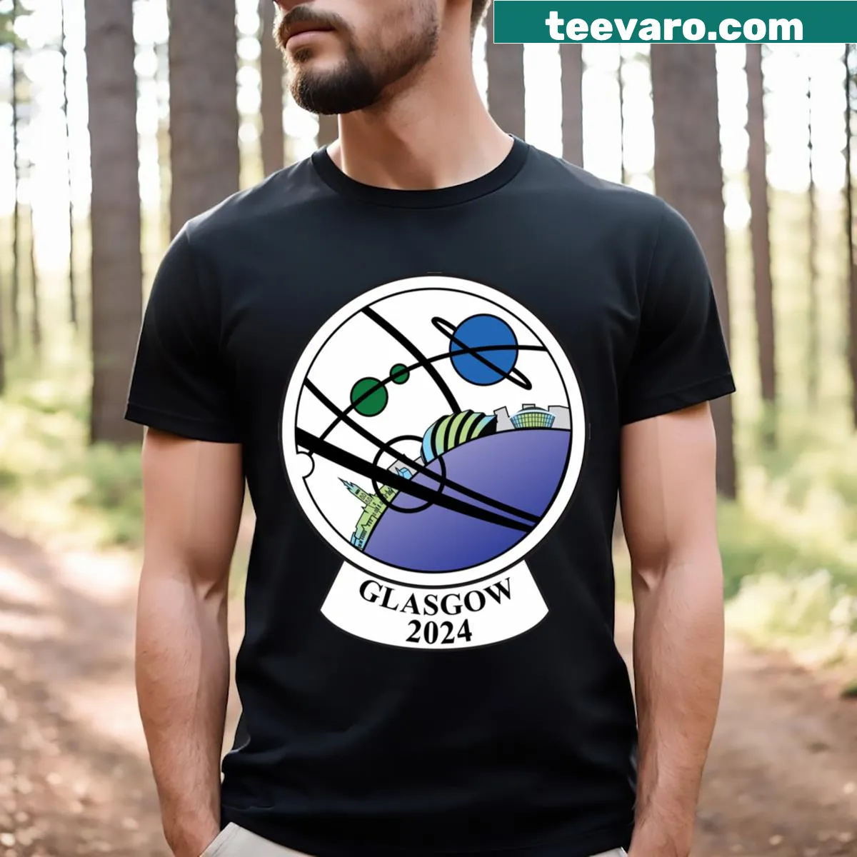 T-shirt featuring the Glasgow 2024 Worldcon logo — on a men's t-shirt