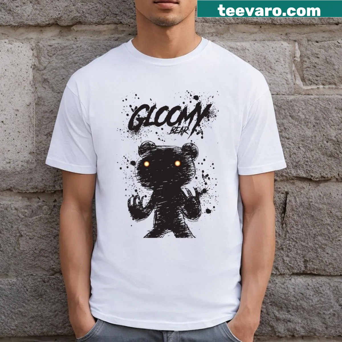 Abstraction of Gloomy Bear as a black shadow illustration — on a men's t-shirt