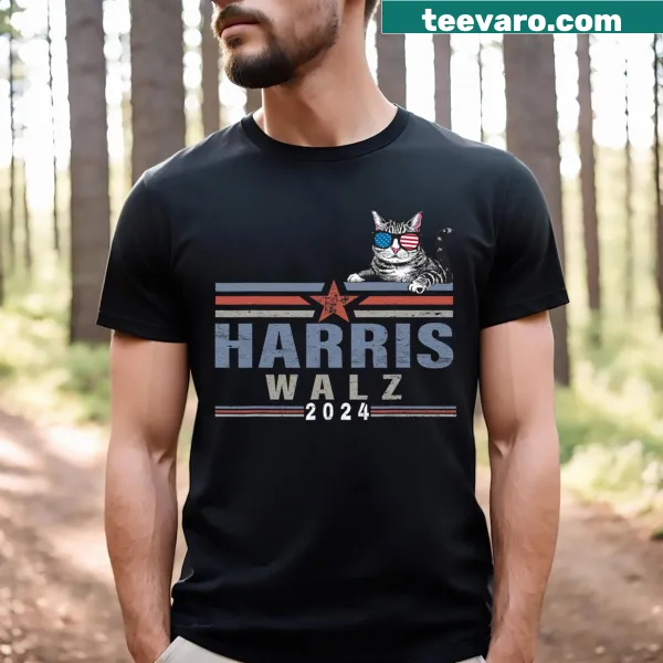 Funny cat T-shirt featuring Kamala Harris for President