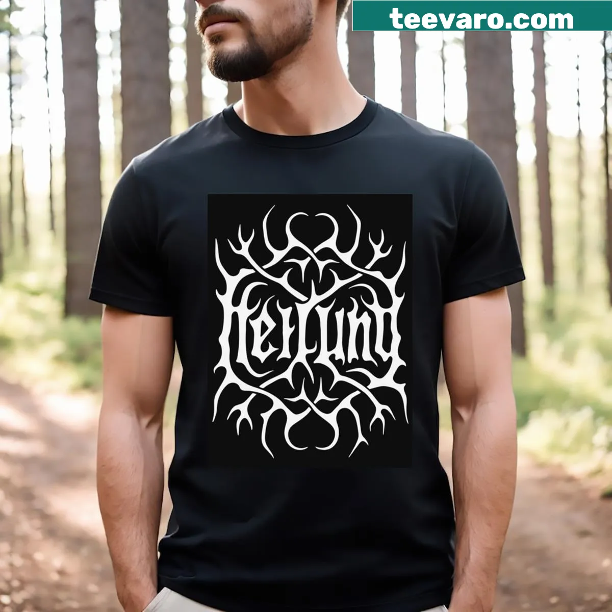 Heilung logo printed on a black T-shirt — on a men's t-shirt
