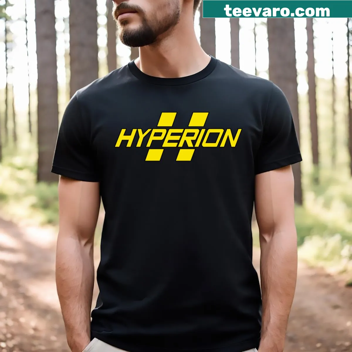Minimalist T-shirt featuring the Hyperion logo — on a men's t-shirt