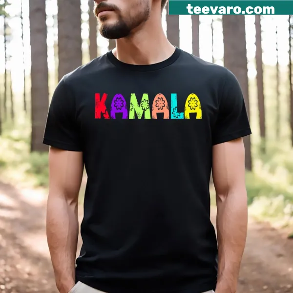 Floral graphic T-shirt featuring Kamala Harris's name surrounded by flowers