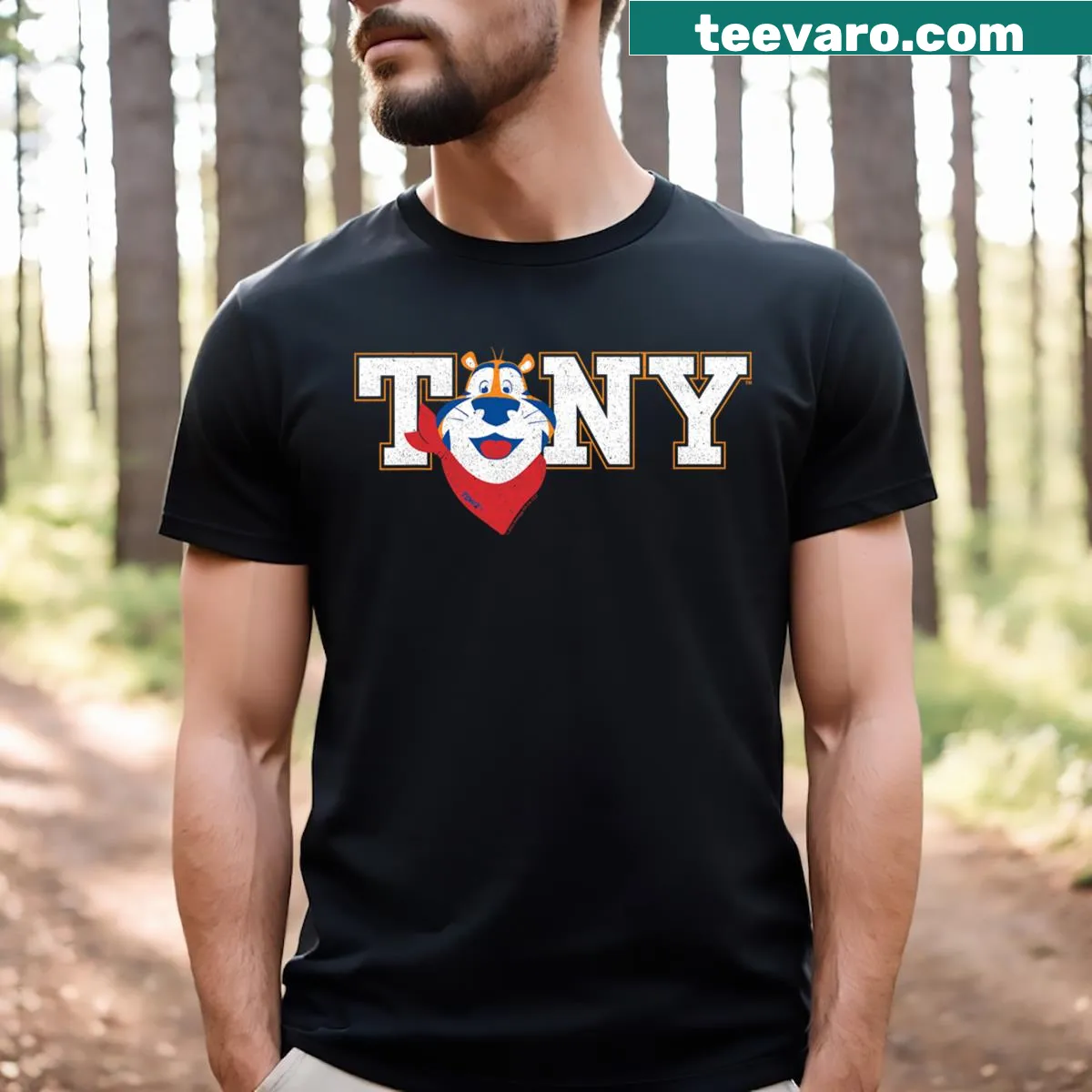Kelloggs Frosties t-shirt featuring Tony Tiger in a sporty pose. — on a men's t-shirt