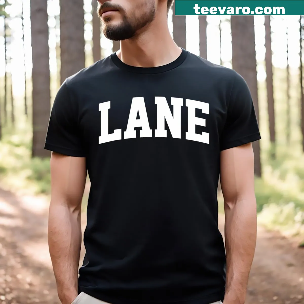 Vintage college athletic T-shirt with Lane Arch design — on a men's t-shirt