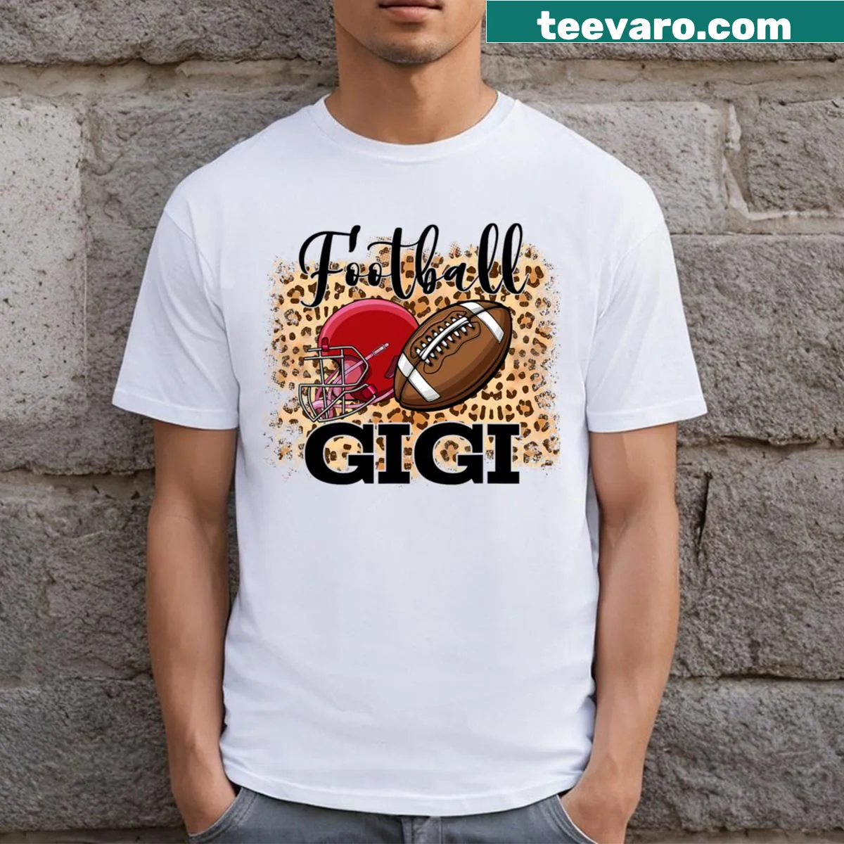 Playful t-shirt featuring a dynamic leopard design for football. — on a men's t-shirt