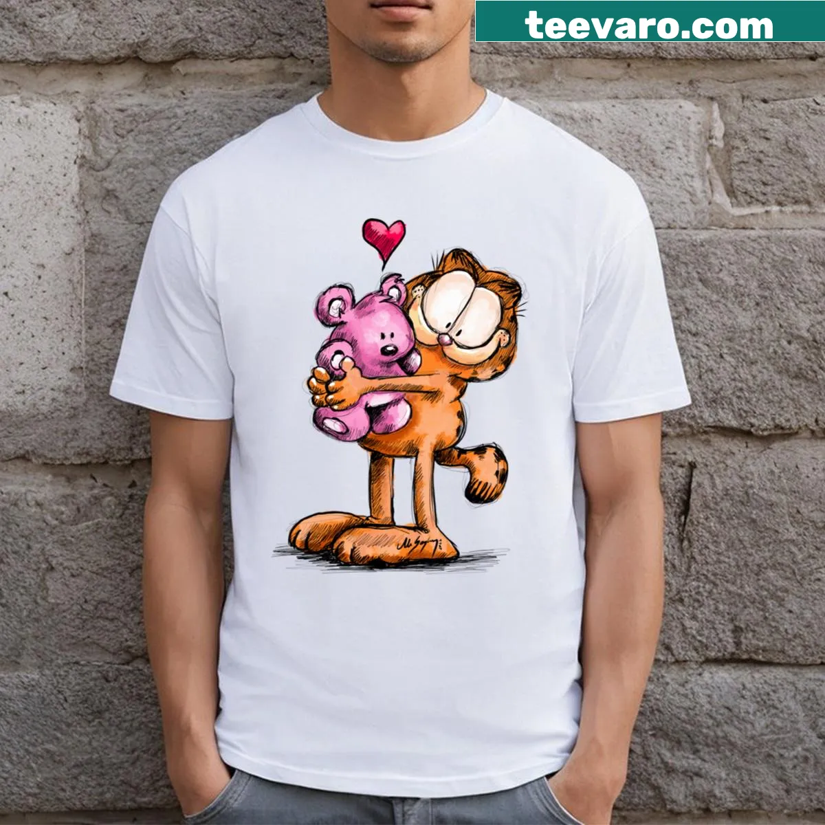 Watercolor cartoon cat design t-shirt for cat lovers — on a men's t-shirt