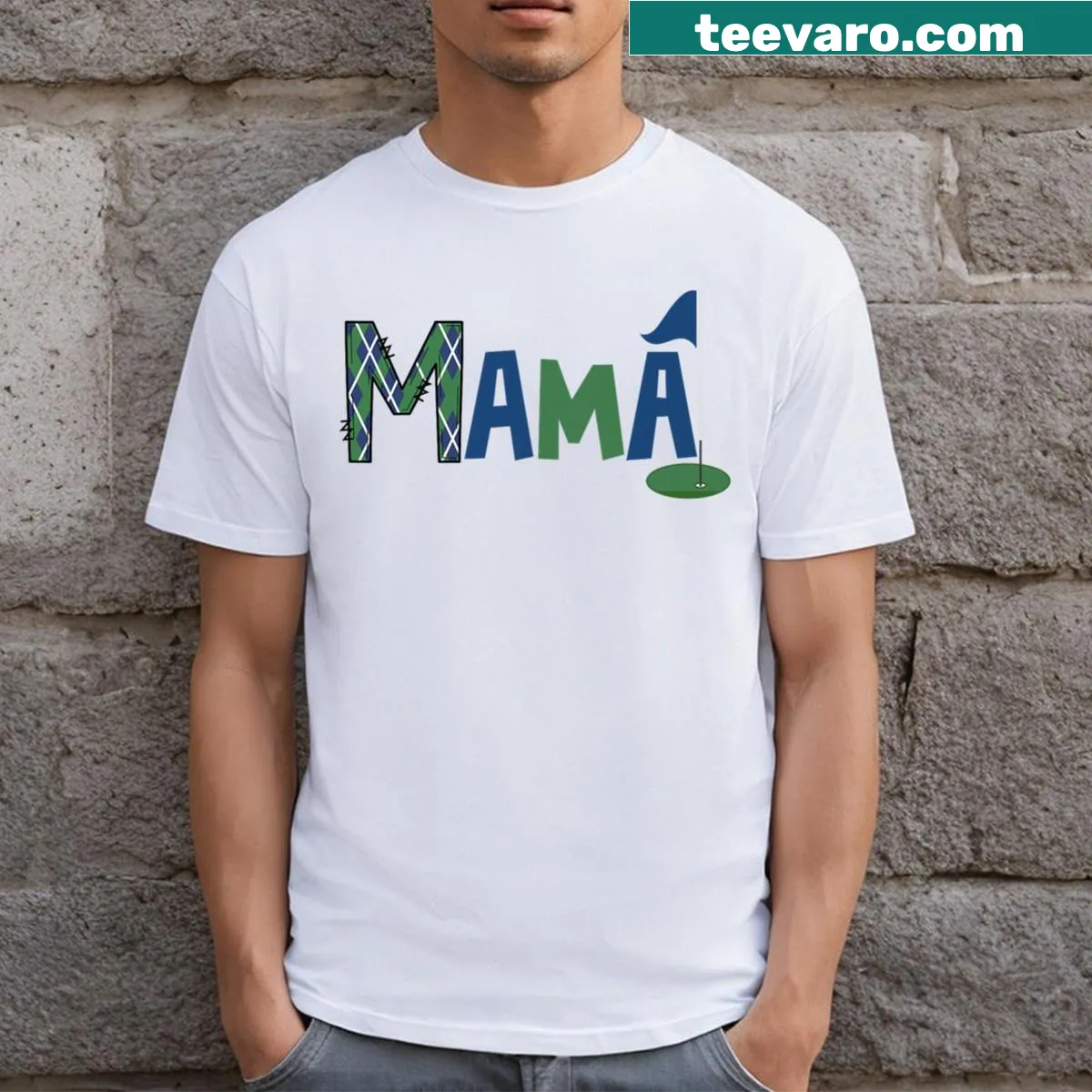 Fun birthday-themed T-shirt for mothers of young golfers — on a men's t-shirt