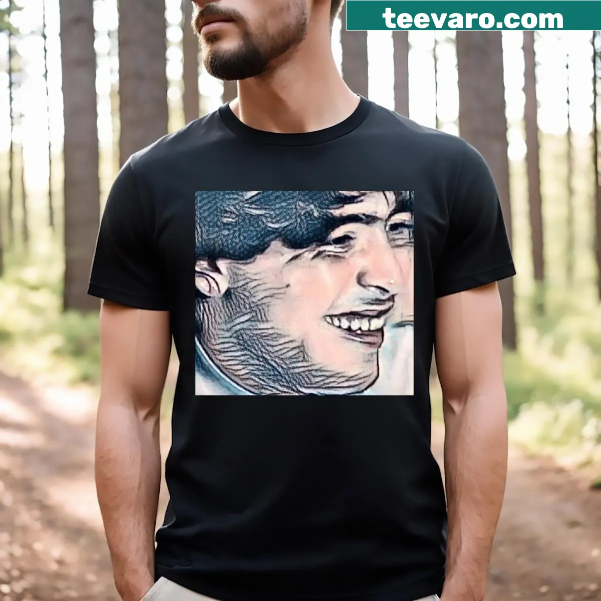 Illustration of Diego Maradona on a T-shirt, honoring his legacy. — on a men's t-shirt