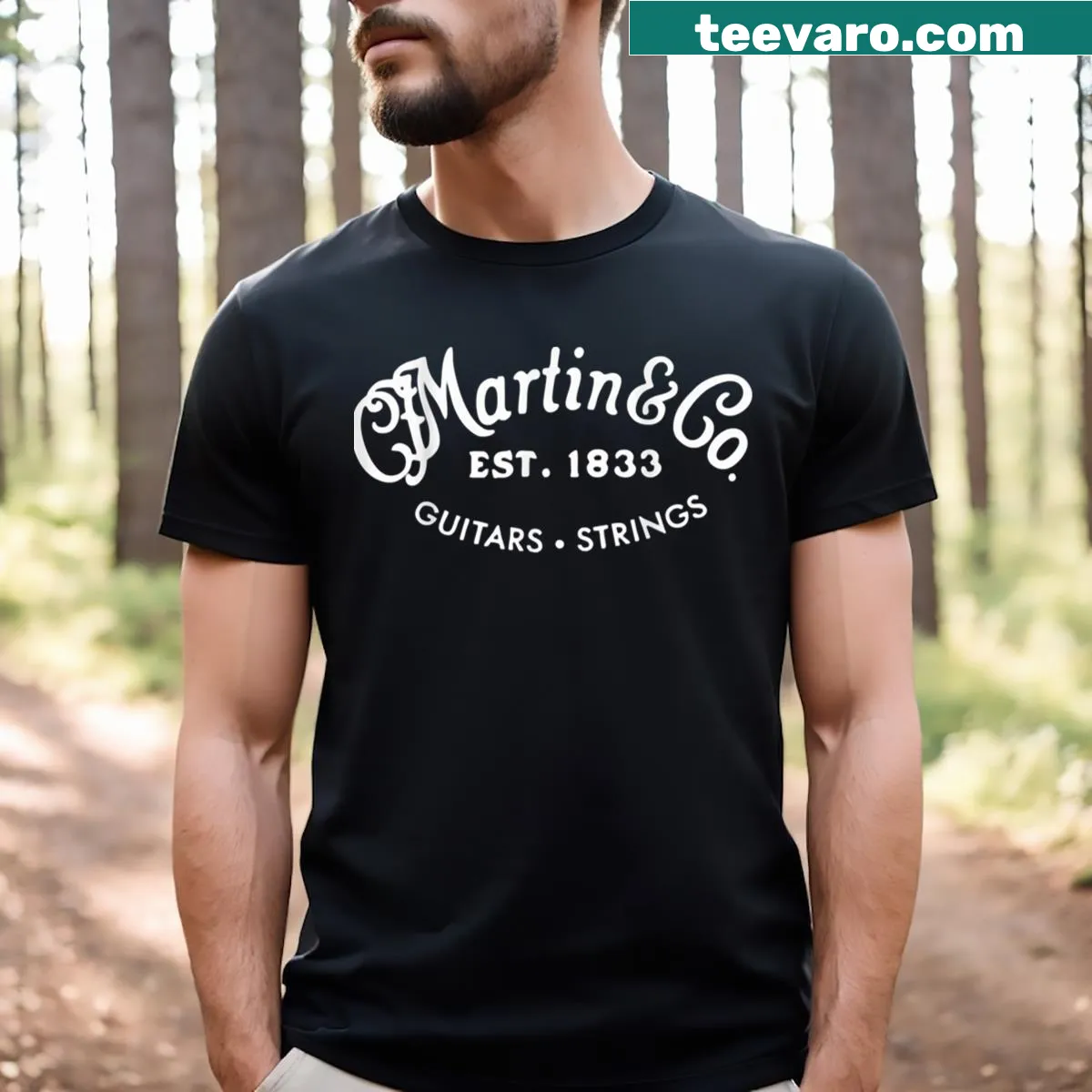 Essential T-shirt featuring the Martin Guitars logo — on a men's t-shirt