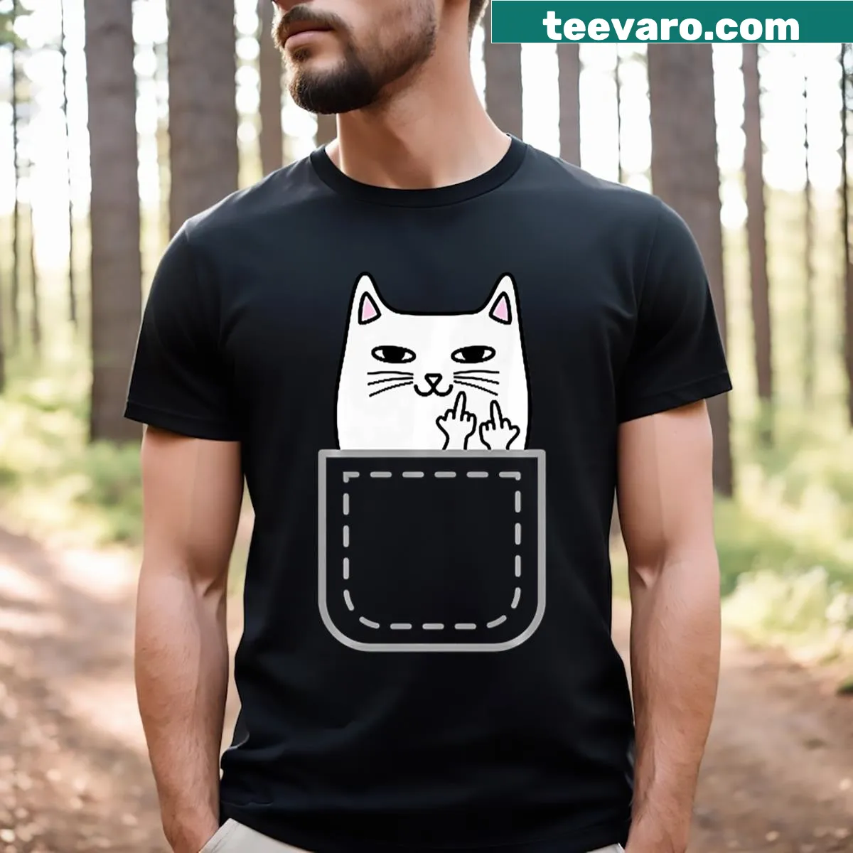 Funny cartoon cat pocket design on a t-shirt — on a men's t-shirt