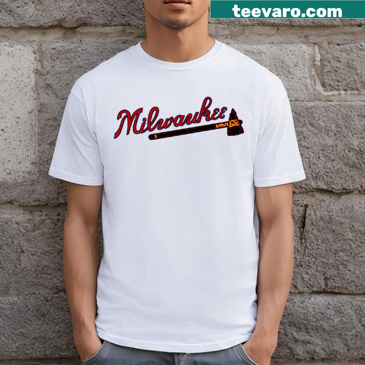 Vintage distressed Milwaukee Braves logo T-shirt for baseball fans. — on a men's t-shirt