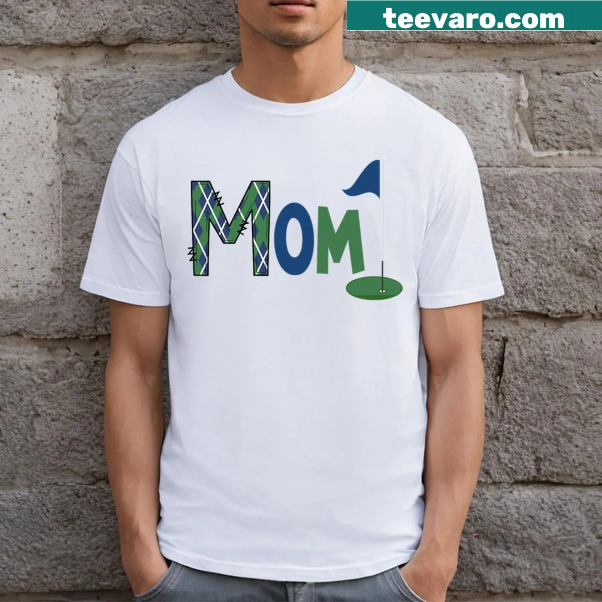 Vintage-style Mom Of The Birthday Boy t-shirt with golf theme — on a men's t-shirt