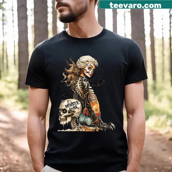Vintage-style skeleton ghoul girl Halloween t-shirt