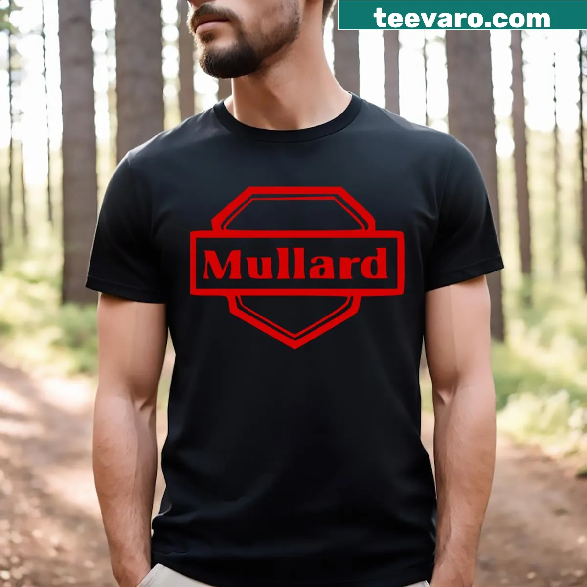 Vintage-style Mullard Radio Valve Company logo t-shirt — on a men's t-shirt