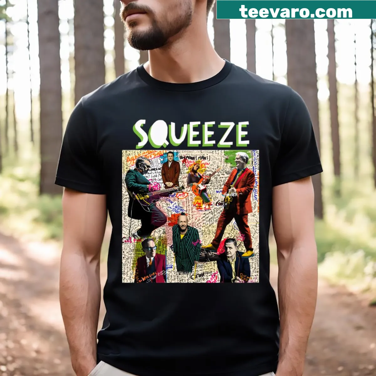 T-shirt featuring a vintage band logo from a music tour. — on a men's t-shirt