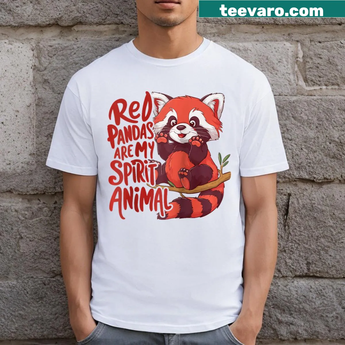 Raglan T-shirt with a cartoon red panda graphic — on a men's t-shirt