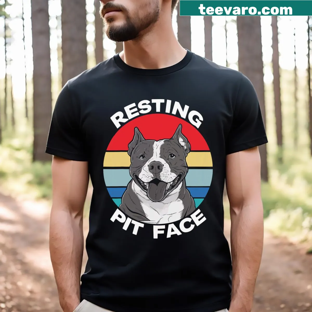 Retro t-shirt featuring a funny pit bull graphic with the text 'Resting Pit Face' — on a men's t-shirt