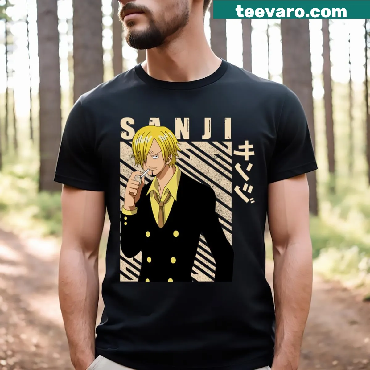 Cartoon design of Sanji from One Piece on a casual t-shirt — on a men's t-shirt